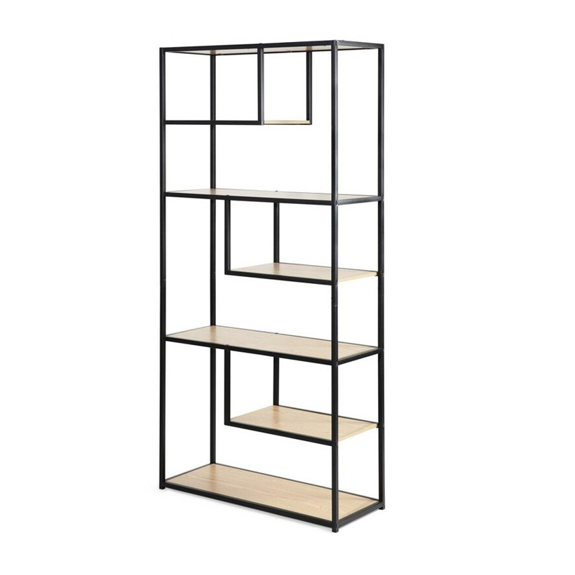 Μεταλλική Βιβλιοθήκη με 7 Ξύλινα Ράφια 82 x 34 x 175 cm Χρώματος Καφέ Ανοιχτό Saint-Tropez Lifa-Living 8719831797097