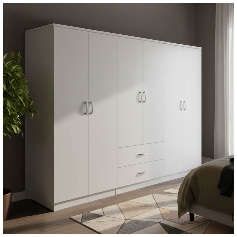 Ντουλάπα εξάφυλλη Athos I  λευκή 240x42x180εκ
