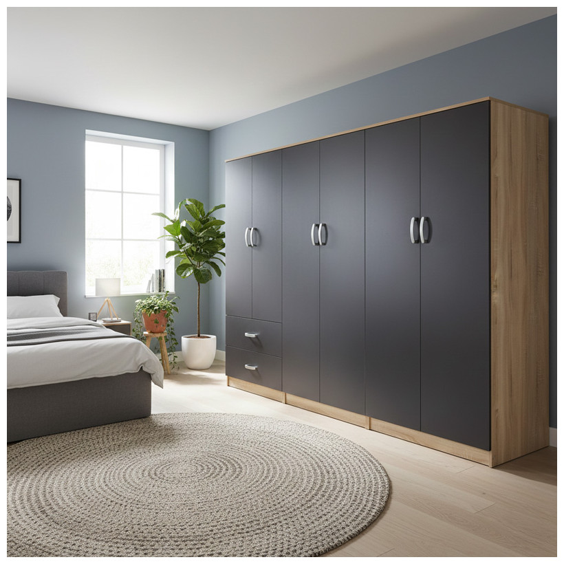 Ντουλάπα εξάφυλλη Athos I  sonoma-ανθρακί 240x42x180εκ
