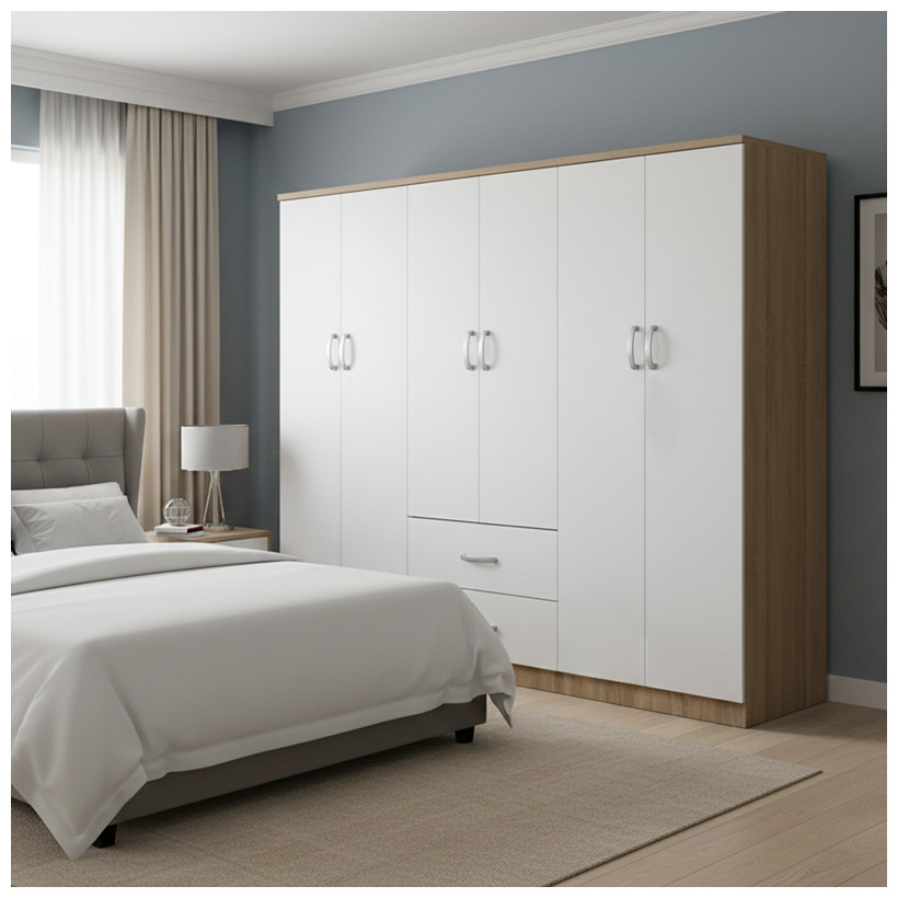 Ντουλάπα εξάφυλλη Athos Ι  sonoma-λευκό 200.5x42x180εκ