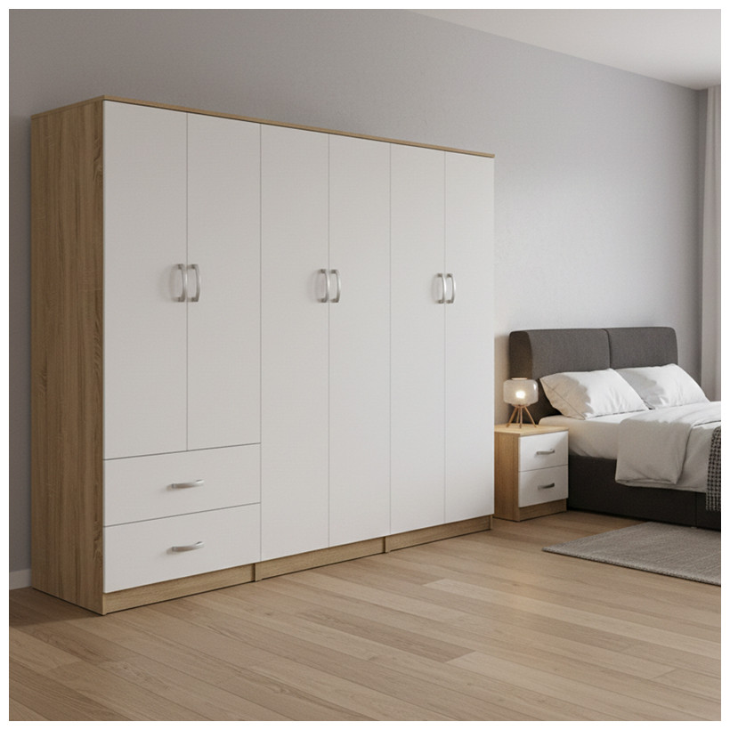 Ντουλάπα εξάφυλλη Athos I  sonoma-λευκό 240x42x180εκ
