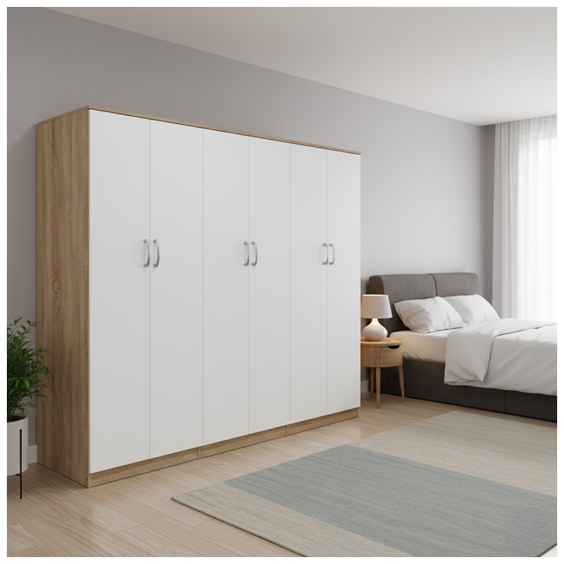 Ντουλάπα εξάφυλλη Athos ΙΙ  sonoma-λευκή 240x42x180εκ