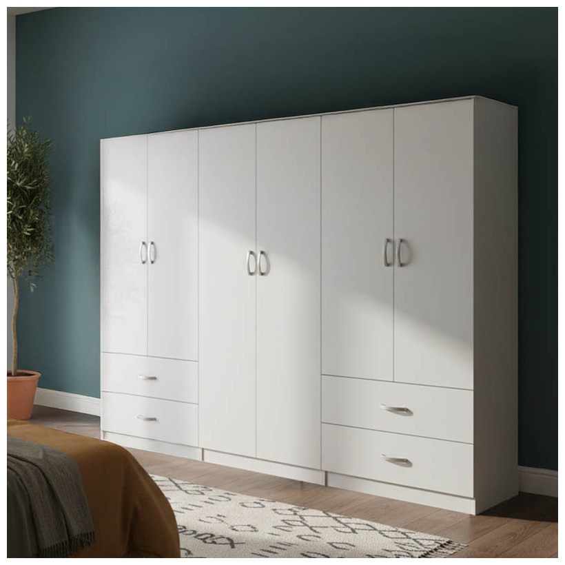 Ντουλάπα εξάφυλλη Athos  λευκή 240x42x180εκ