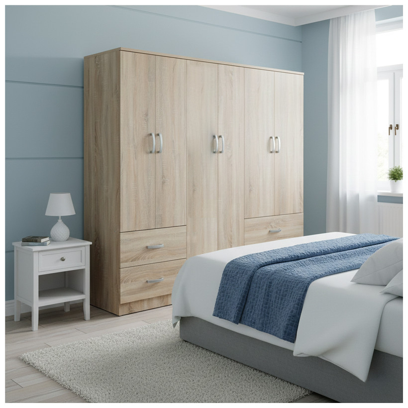 Ντουλάπα εξάφυλλη Athos  Sonoma 200.5x42x180εκ