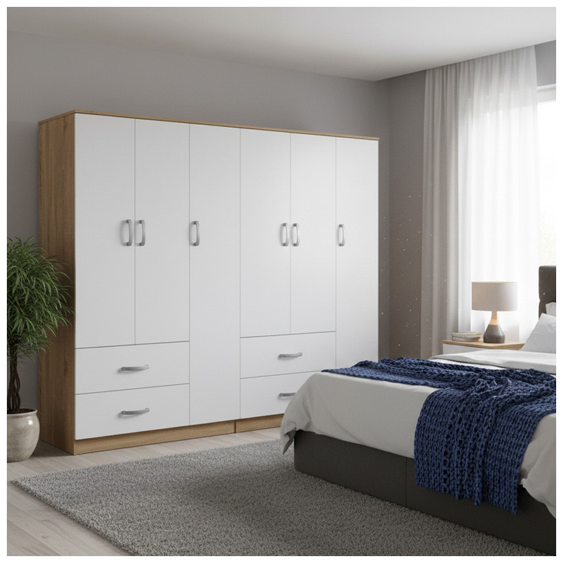 Ντουλάπα εξάφυλλη Athos  sonoma-λευκό 180x42x180εκ