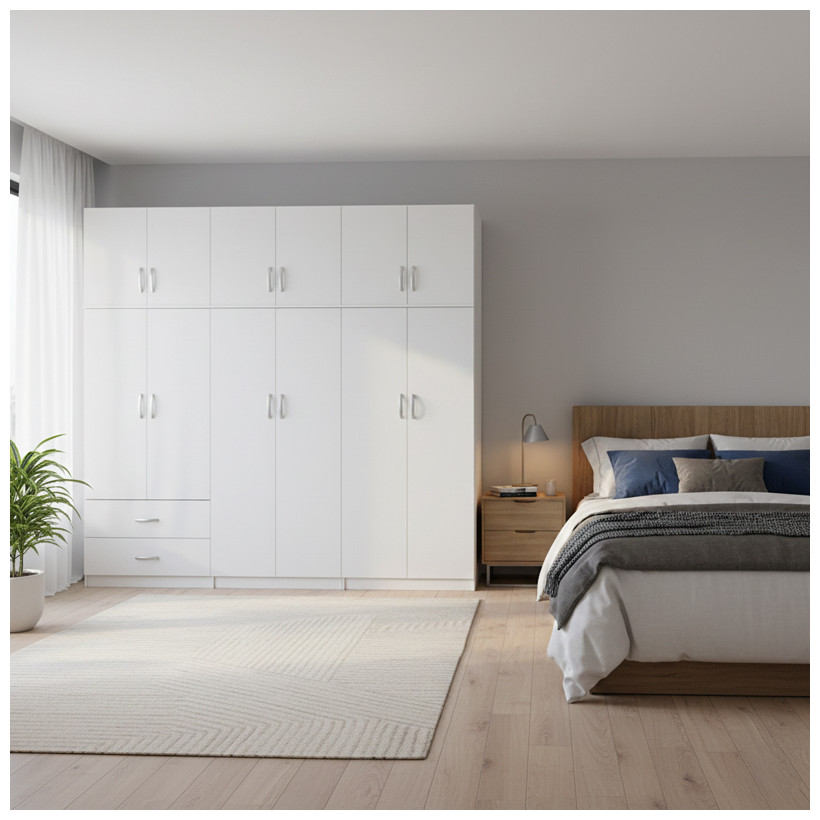 Ντουλάπα εξάφυλλη με πατάρι Athos I  λευκή 240x42x240εκ