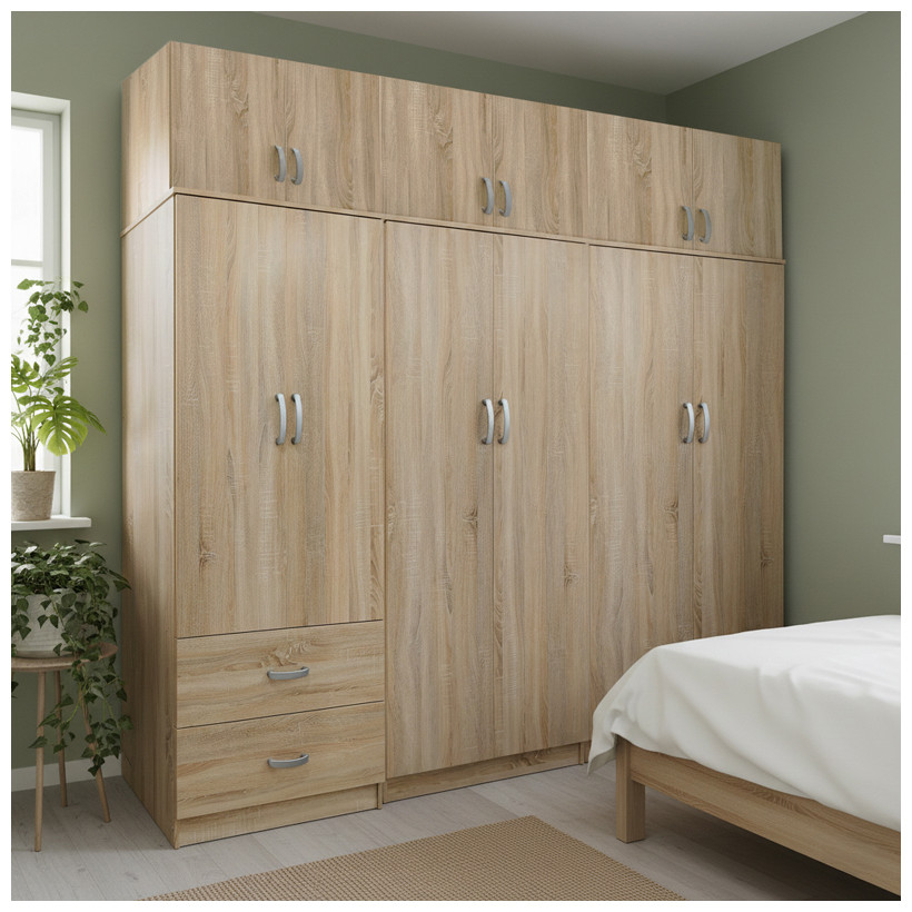 Ντουλάπα εξάφυλλη με πατάρι Athos I  sonoma 240x42x240εκ