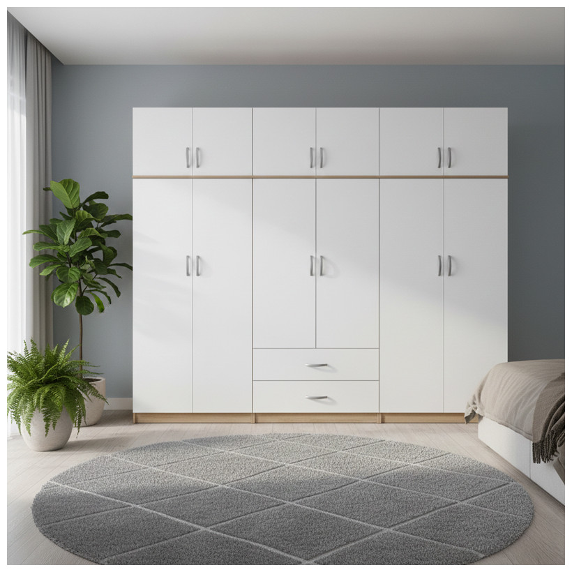 Ντουλάπα εξάφυλλη με πατάρι Athos I  sonoma-λευκή 240x42x240εκ