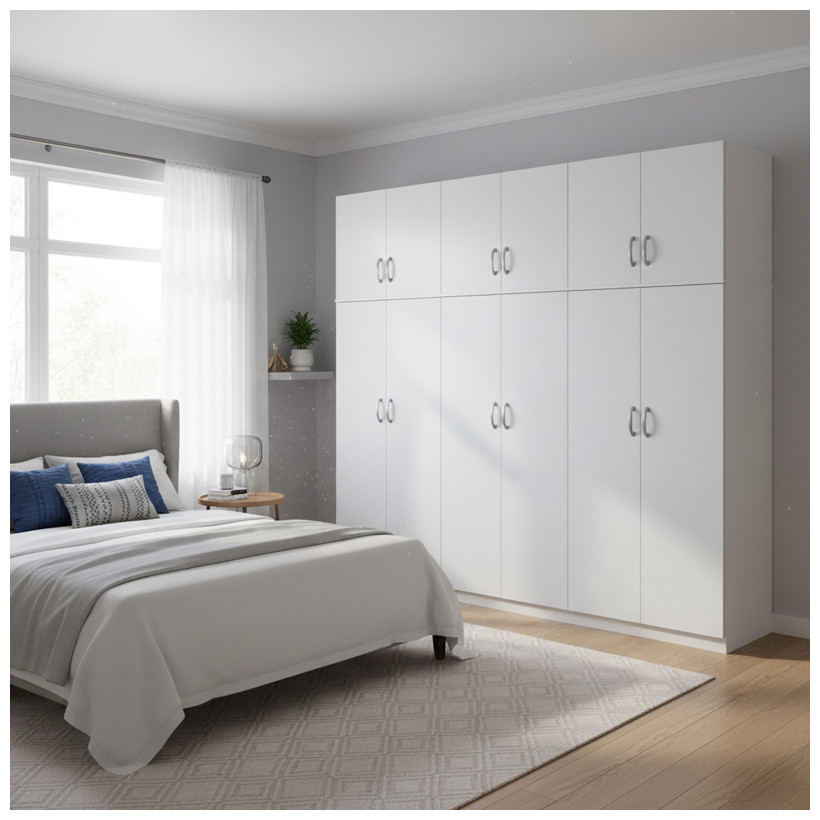 Ντουλάπα εξάφυλλη με πατάρι Athos ΙΙ  λευκή 240x42x240εκ