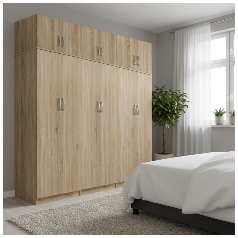 Ντουλάπα εξάφυλλη με πατάρι Athos ΙΙ  sonoma 240x42x240εκ