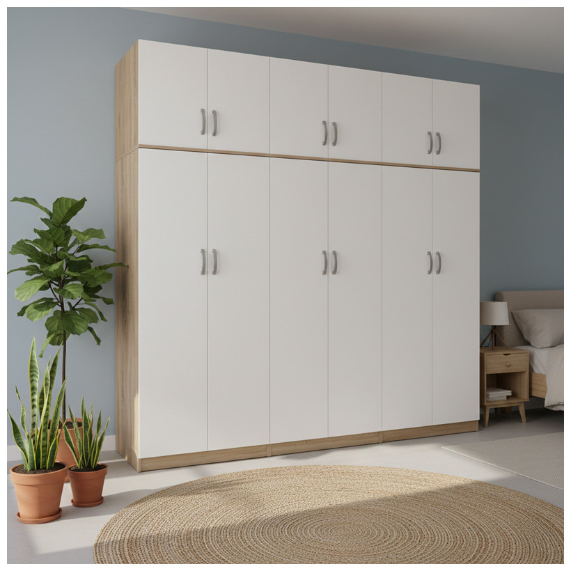 Ντουλάπα εξάφυλλη με πατάρι Athos ΙΙ  sonoma-λευκή 240x42x240εκ