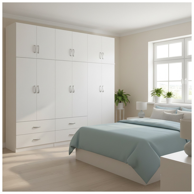 Ντουλάπα εξάφυλλη με πατάρι Athos  λευκή 240x42x240εκ