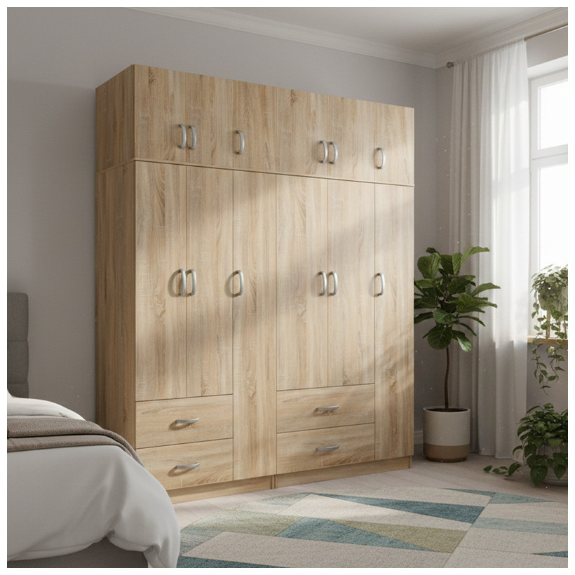 Ντουλάπα εξάφυλλη με πατάρι Athos  sonoma 180x42x240εκ
