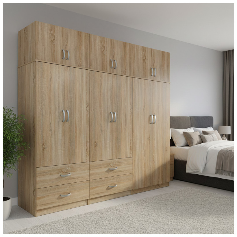 Ντουλάπα εξάφυλλη με πατάρι Athos  sonoma 240x42x240εκ