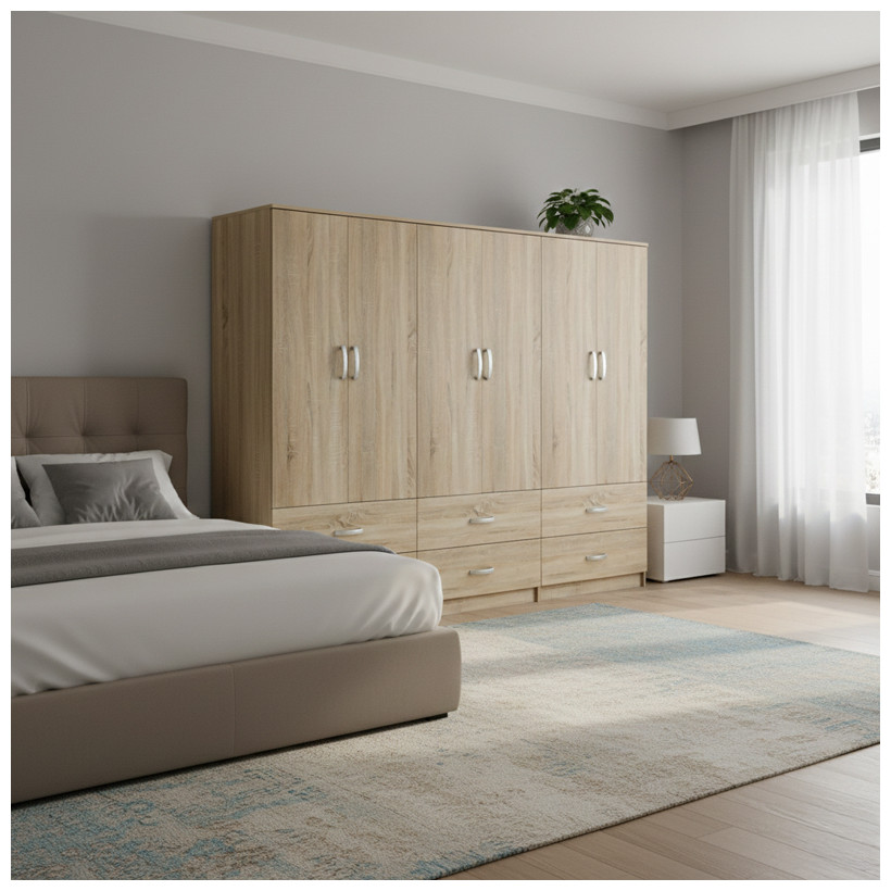 Ντουλάπα εξάφυλλη με συρτάρια Athos  sonoma 240x42x180εκ