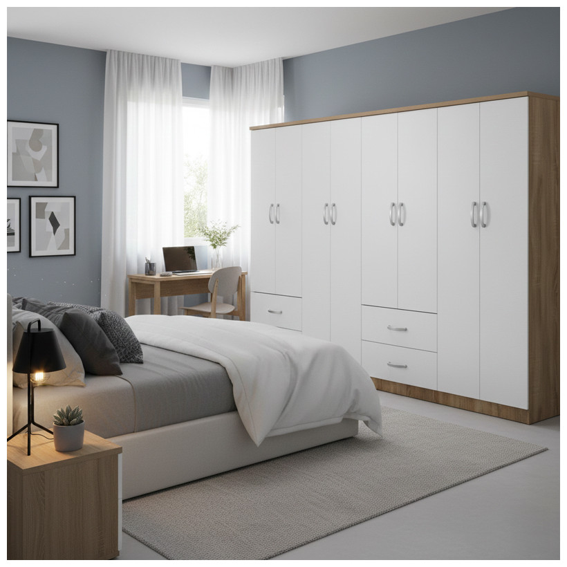 Ντουλάπα οχτάφυλλη Athos  sonoma-λευκή 241x42x181εκ