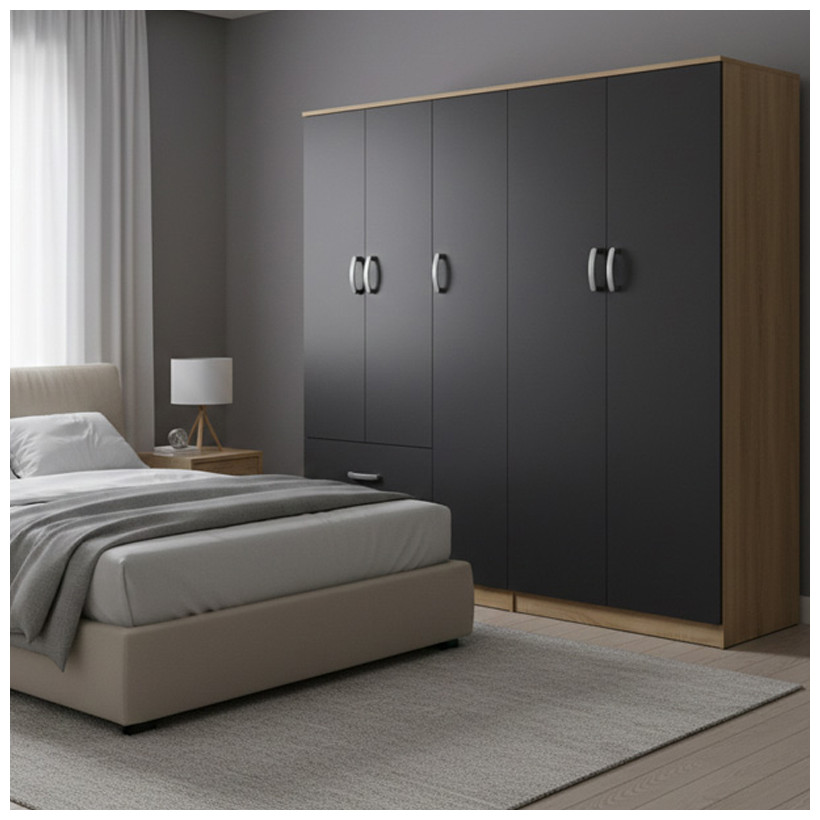 Ντουλάπα πεντάφυλλη Athos I  sonoma-ανθρακί 170x42x180εκ