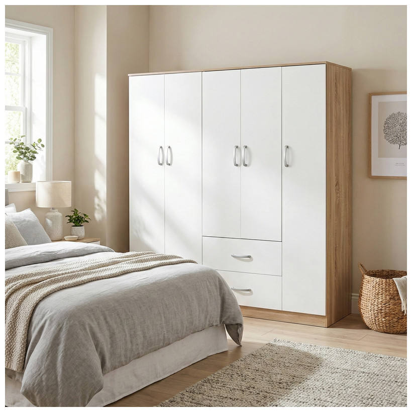 Ντουλάπα πεντάφυλλη Athos I  sonoma-λευκό 170x42x180εκ