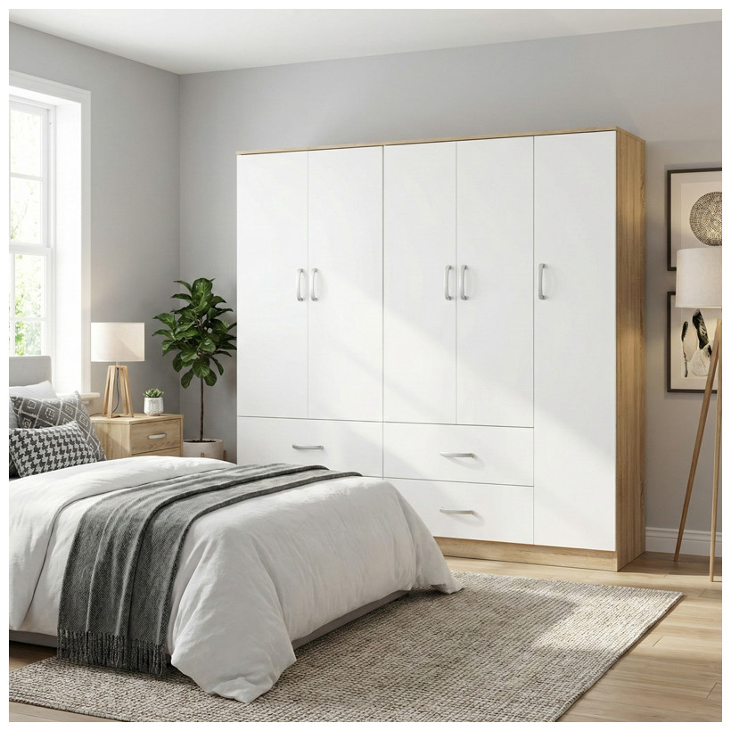 Ντουλάπα πεντάφυλλη Athos  sonoma-λευκό 170x42x180εκ