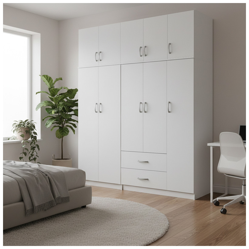 Ντουλάπα πεντάφυλλη με πατάρι Athos I  λευκή 170x42x240εκ
