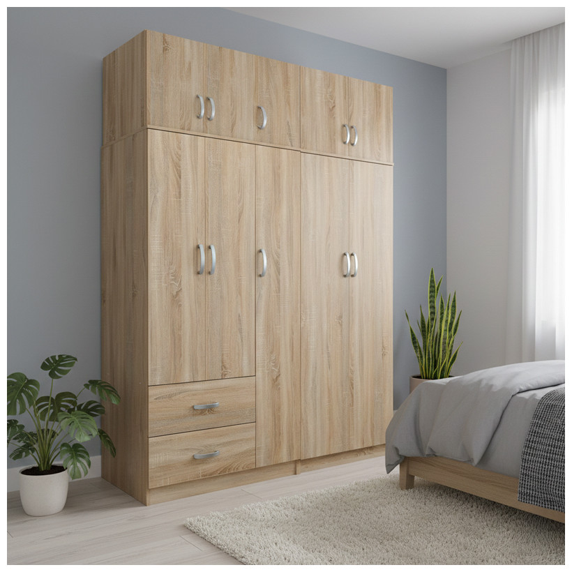 Ντουλάπα πεντάφυλλη με πατάρι Athos I  sonoma 170x42x240εκ