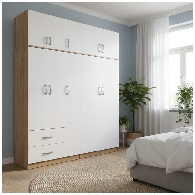Ντουλάπα πεντάφυλλη με πατάρι Athos I  sonoma-λευκή 170x42x240εκ