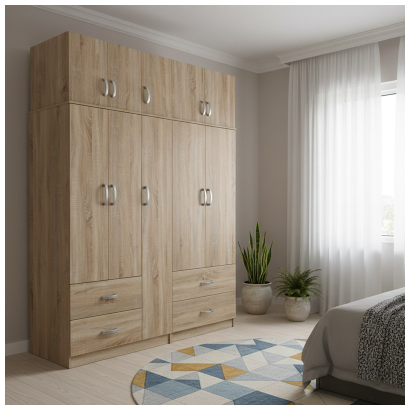 Ντουλάπα πεντάφυλλη με πατάρι Athos  sonoma 170x42x240εκ
