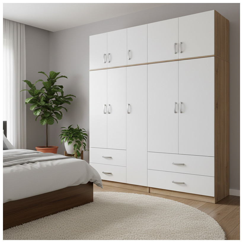 Ντουλάπα πεντάφυλλη με πατάρι Athos  sonoma-λευκή 170x42x240εκ