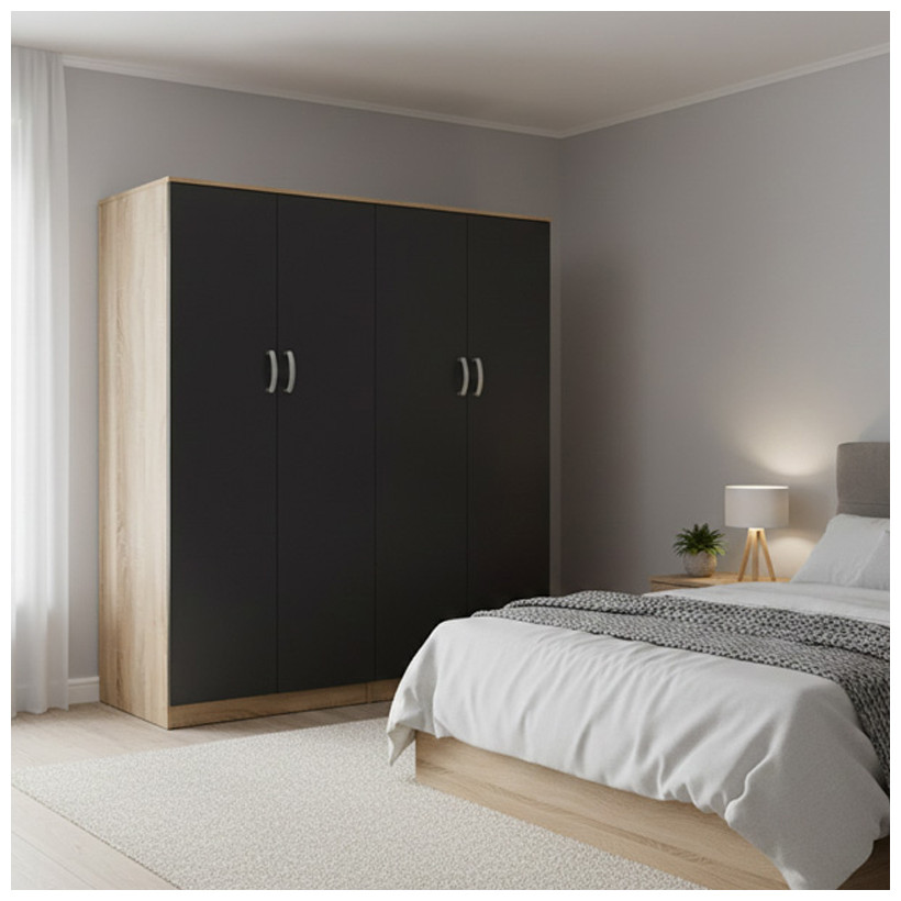 Ντουλάπα τετράφυλλη Athos Ι  sonoma-ανθρακί 160x42x180εκ