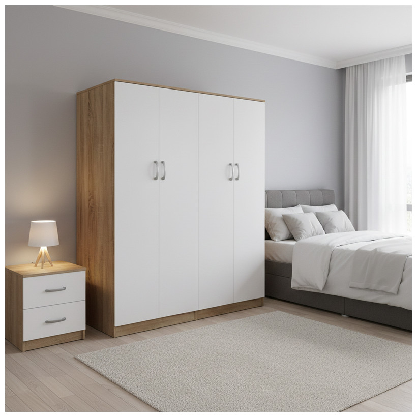Ντουλάπα τετράφυλλη Athos Ι  sonoma-λευκό 160x42x180εκ