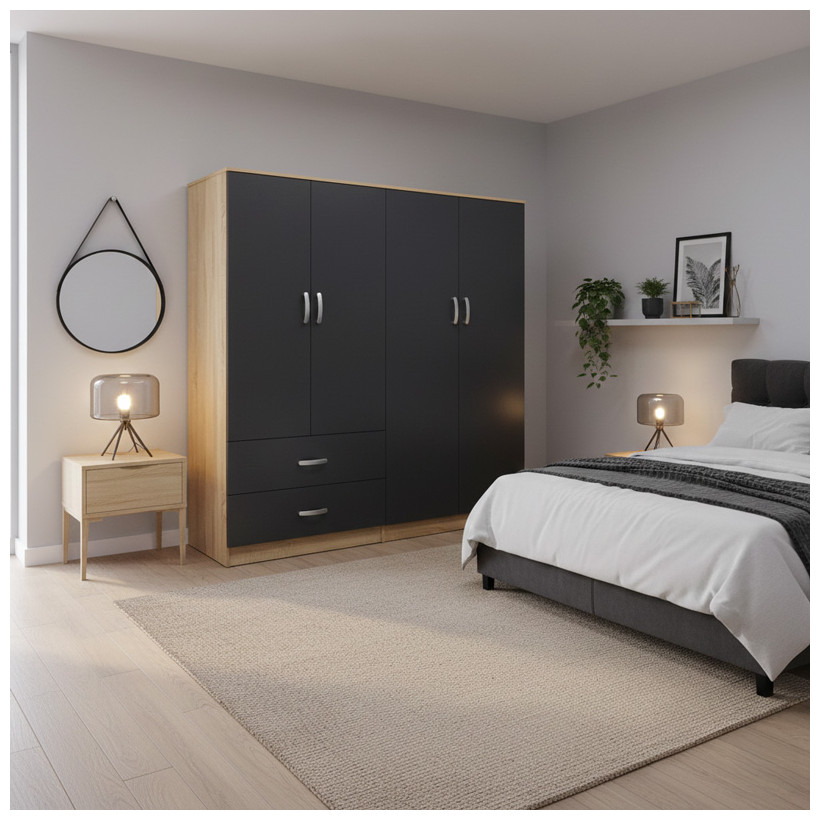 Ντουλάπα τετράφυλλη Athos  sonoma-ανθρακί 160x42x180εκ
