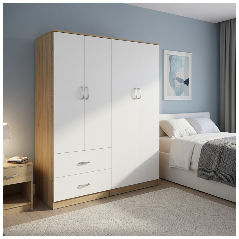 Ντουλάπα τετράφυλλη Athos  sonoma-λευκό 160x42x180εκ