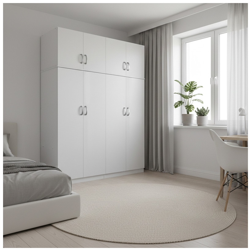 Ντουλάπα τετράφυλλη με πατάρι Athos Ι  λευκή 160x42x240εκ