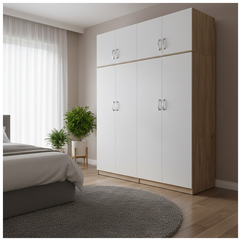 Ντουλάπα τετράφυλλη με πατάρι Athos Ι  sonoma-λευκή 160x42x240εκ