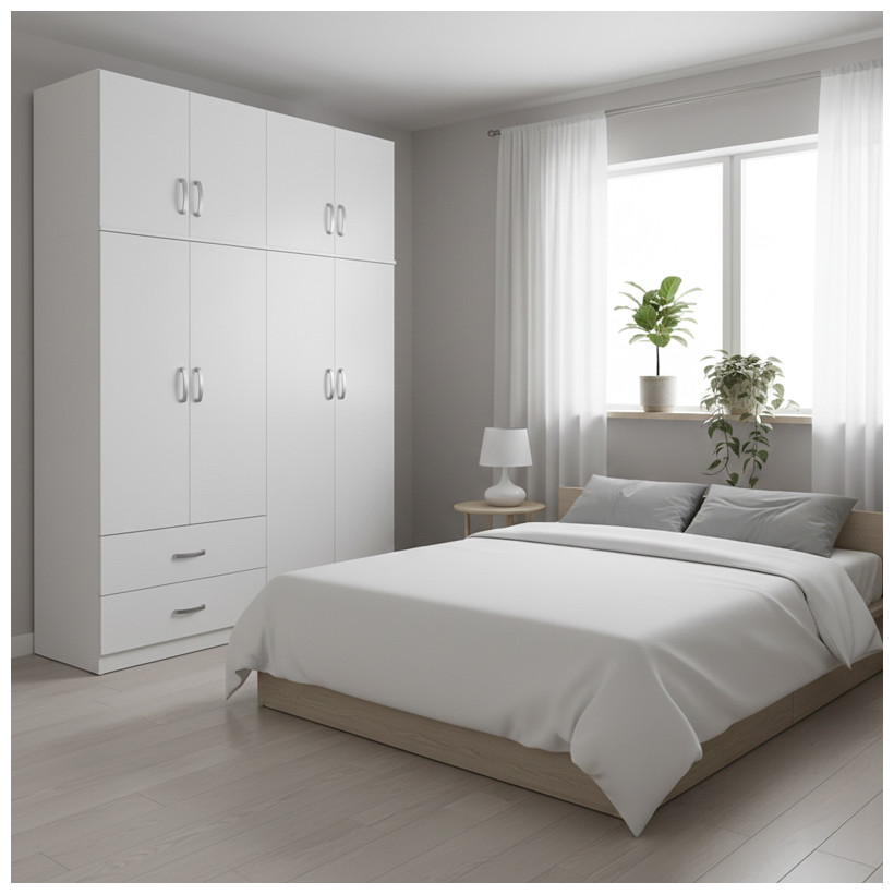Ντουλάπα τετράφυλλη με πατάρι Athos  λευκή 160x42x240εκ