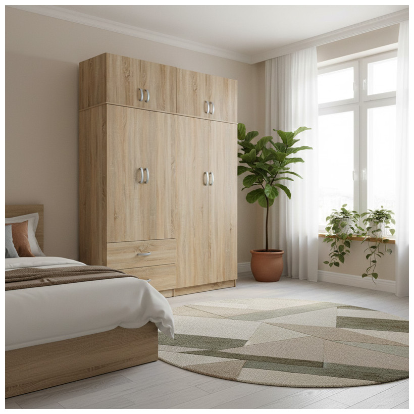 Ντουλάπα τετράφυλλη με πατάρι Athos  sonoma 160x42x240εκ