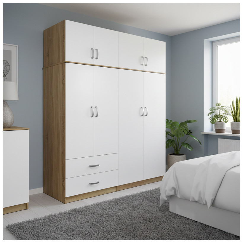 Ντουλάπα τετράφυλλη με πατάρι Athos  sonoma-λευκή 160x42x240εκ