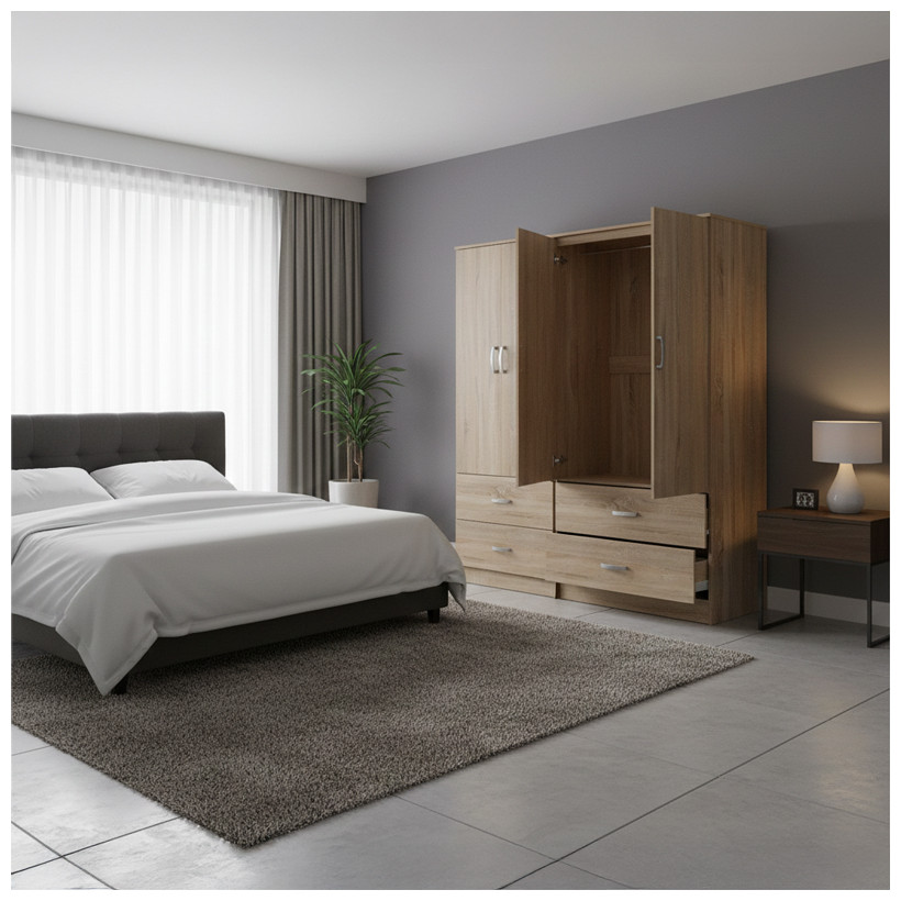 Ντουλάπα τετράφυλλη με συρτάρια Athos  sonoma 160x42x180εκ
