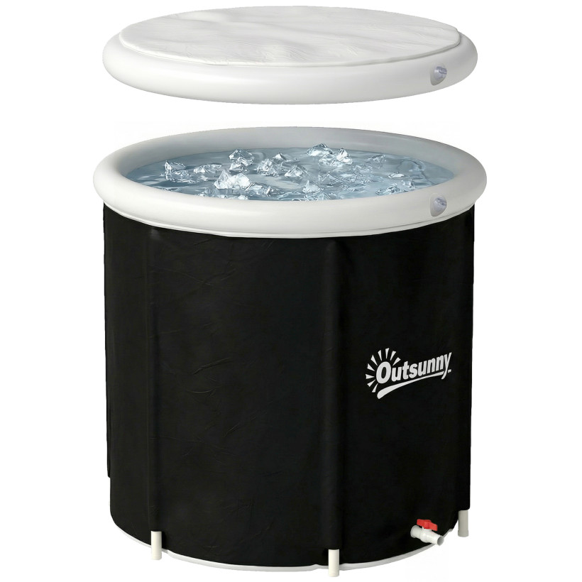 Outsunny Λουτρό Πάγου 280L για Αθλητές με Κάλυμμα και Αντλία, Ø78x71 εκ., Μαύρο 848-079V00BK