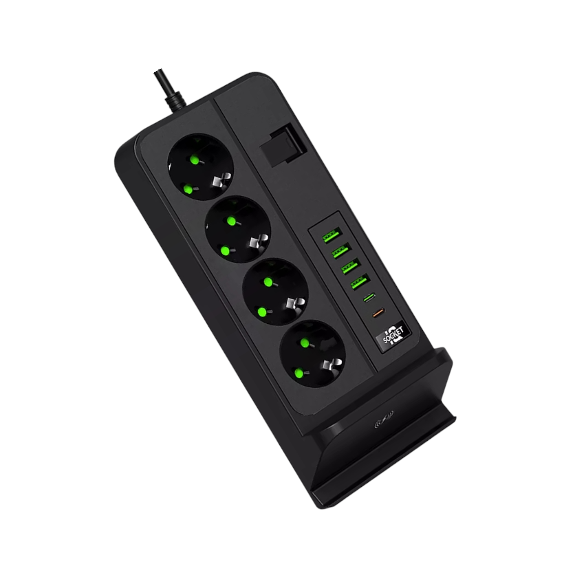 Πολύπριζο 4 θέσεων με θύρες USB & βάση ασύρματης φόρτισης - KOS-27011EU - 270117