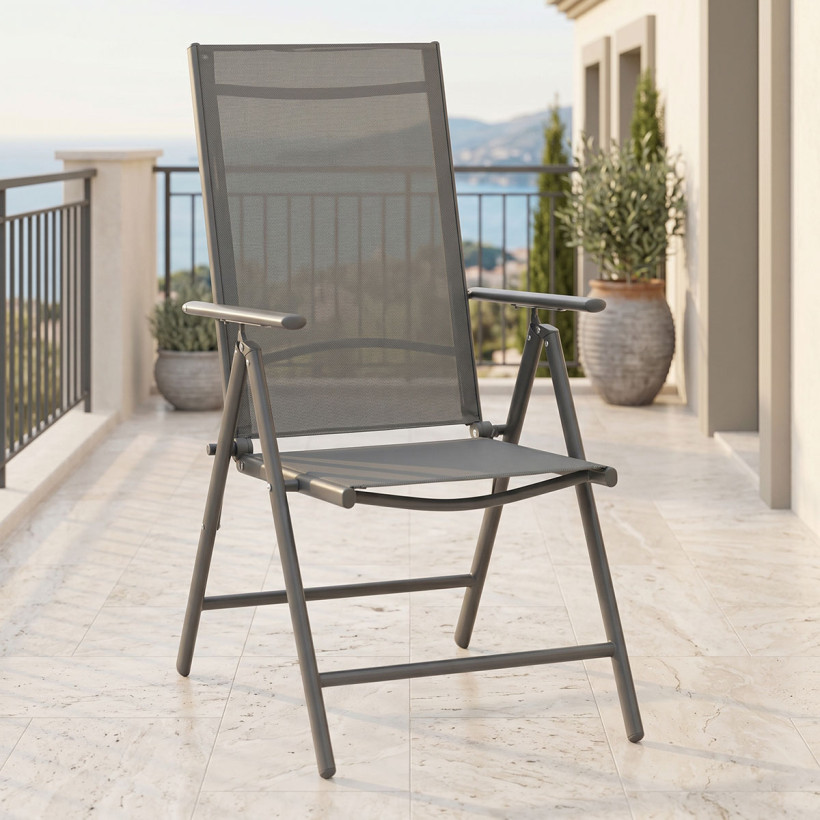 Πολυθρόνα Candor  ανθρακί μέταλλο και γκρι textilene 51.5x63.5x107εκ - 2 ΤΕΜ