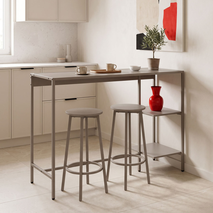Σετ τραπέζι μπαρ Nexous  3τεμ taupe μέταλλο 124x44x100εκ