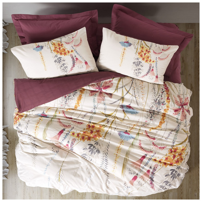 Σετ παπλωματοθήκη Flos Cotton Box 4 τμχ Διπλή (200x220) χρώμα μπορντώ