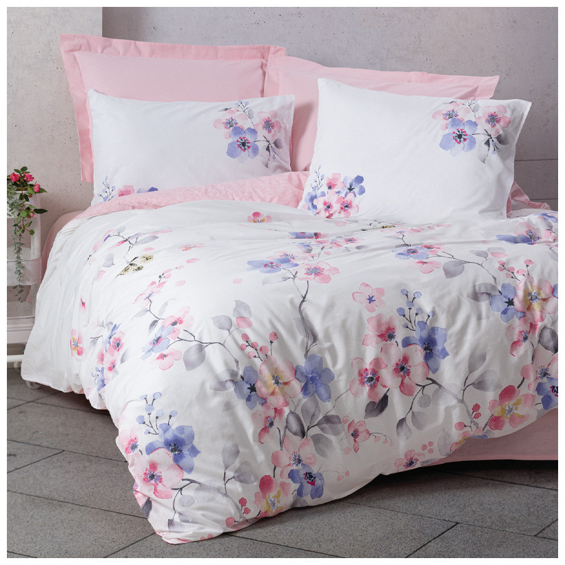 Σετ παπλωματοθήκη Jayda Cotton Box 3 τμχ Μονή (160x220) χρώμα ροζ - λευκό
