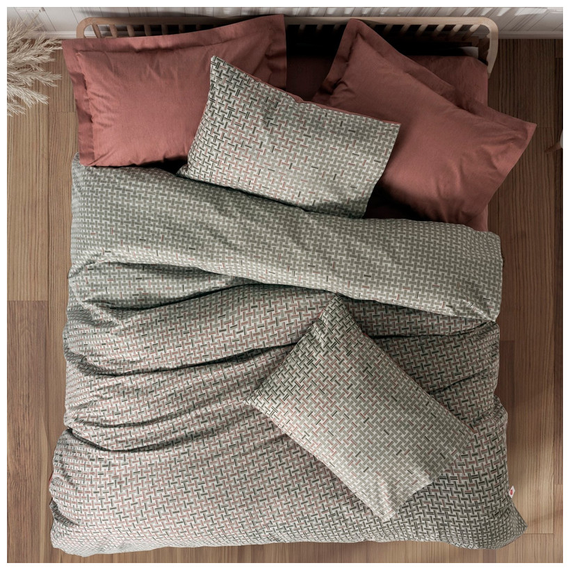 Σετ παπλωματοθήκη Mote Cotton Box 4 τμχ Διπλή (200x220) χρώμα κόκκινο - γκρι
