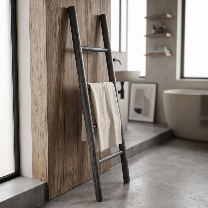 Σκάλα Morjeve  μαύρο teak ξύλο 45x6x150εκ