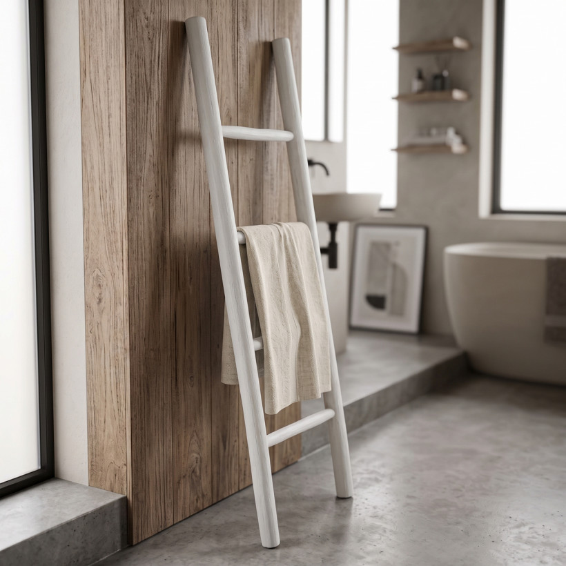 Σκάλα Morjeve  teak ξύλο σε white wash απόχρωση 45x6x150εκ