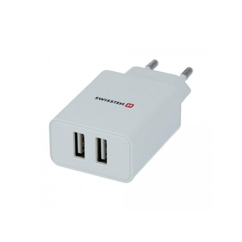 SWISSTEN Κύριος Φορτιστής με 2x USB, Έξυπνη Τεχνολογία IC, 2,1A, Πιστοποίηση MFi Λευκό 8595217464421