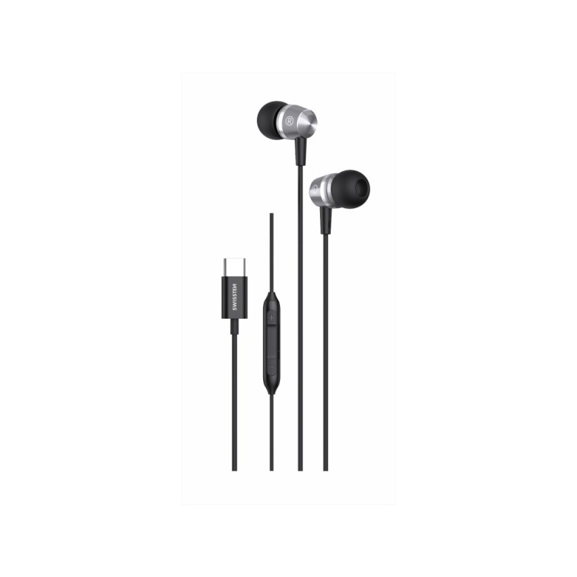 SWISSTEN Μεταλλικά Ακουστικά USB-C, Μαύρα 8595217487390
