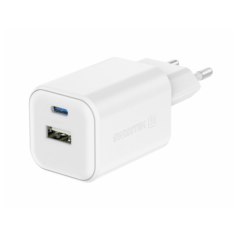 SWISSTEN Προηγμένος Φορτιστής GaN με 1x USB-C 45W PD και 1x USB-A 18W QC Λευκό 8595217484504